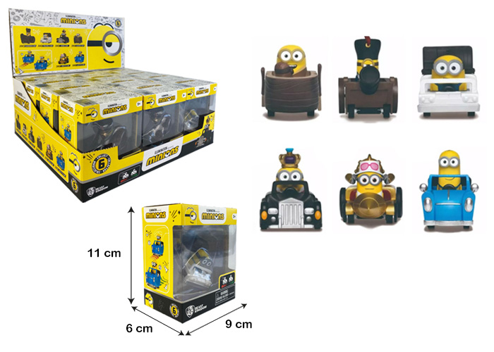 MINIONS – Minions con macchinina 6cm – Zoom Hero – In box (cm 11 H x 9 L x 6 P) In espo da 12 pz 6ass…x12